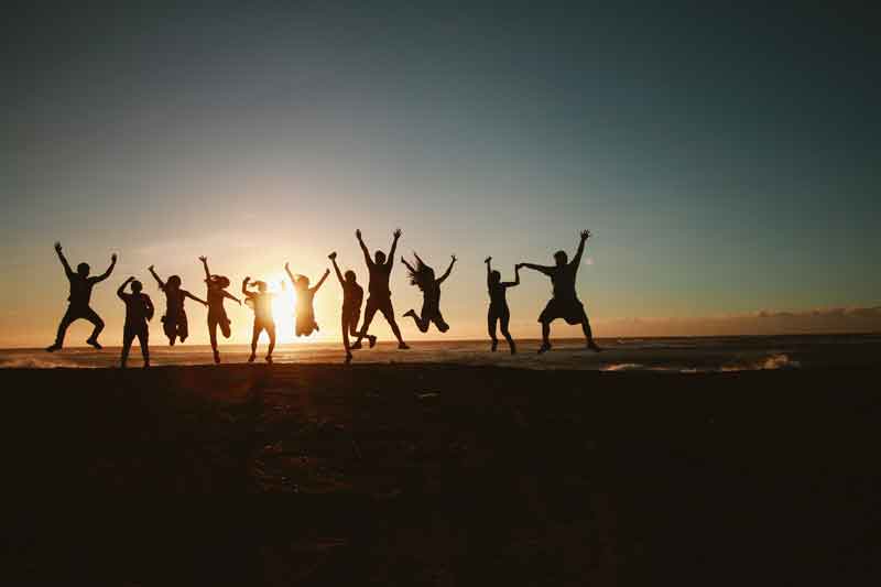 A group of people jumping